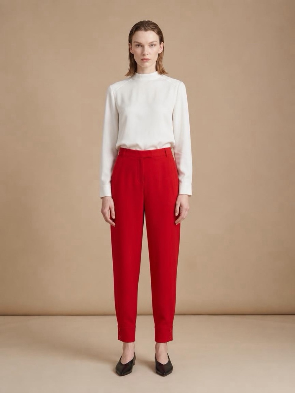 Escada Sport Red Skinny Tapered Dress Silk Pants